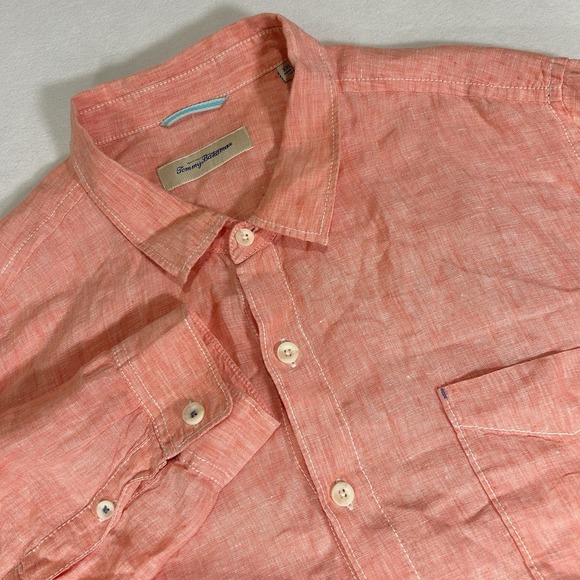 Tommy Bahama Men's XXL Coral Pink 100% Linen Button Up Long Sleeve Shirt - Picture 1 of 6